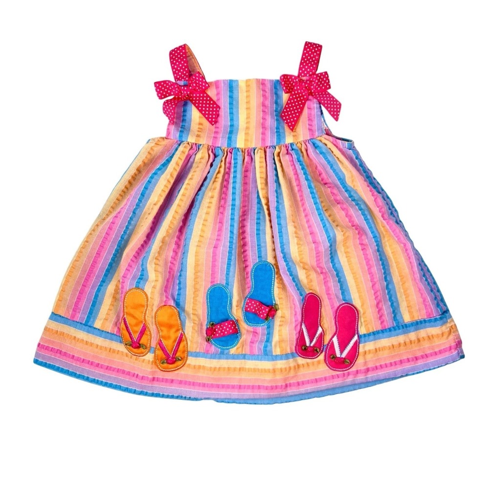 Rare, Too! Girls Dress Size 18M‎ Rainbow Poplin Colorful Beach Sandals Bow